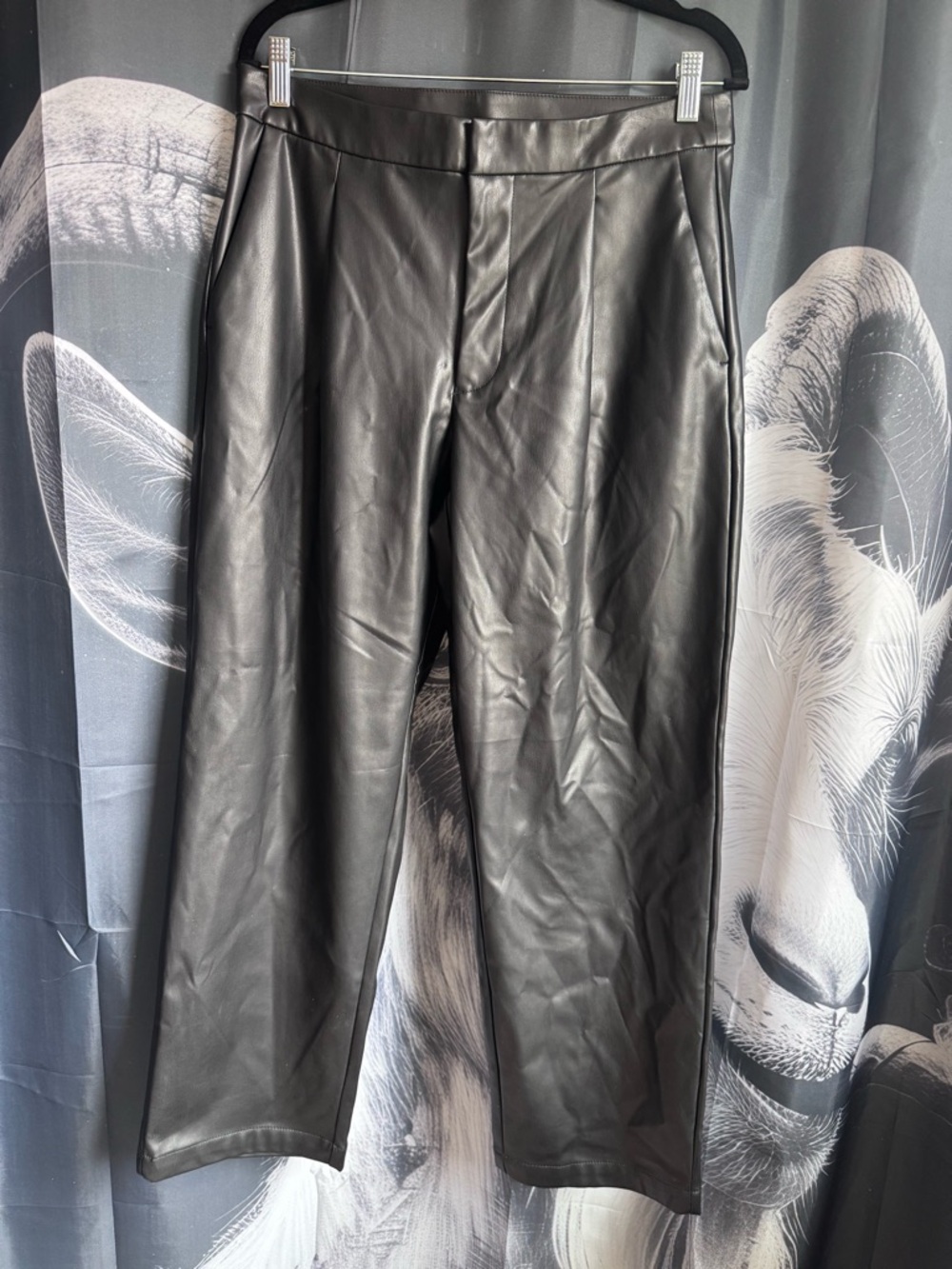 Calvin Klein Jeans Black Faux Leather Wide-Leg Pants